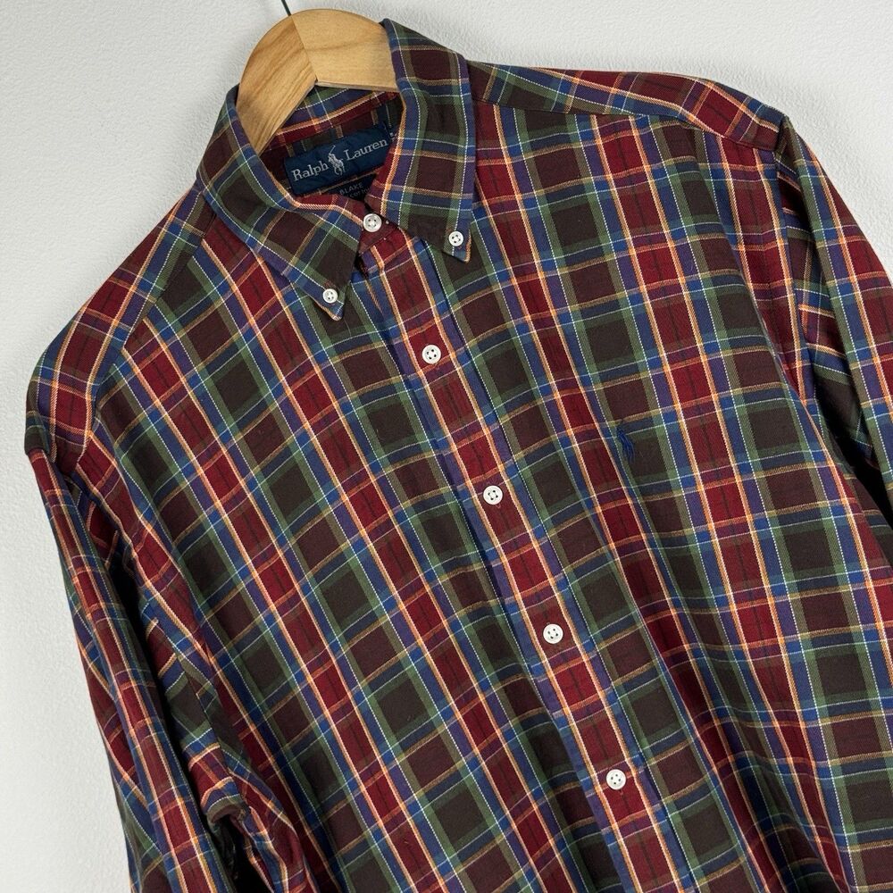 Polo Ralph Lauren Blake Plaid Flannel Button Up Shirt Size Medium Red Green